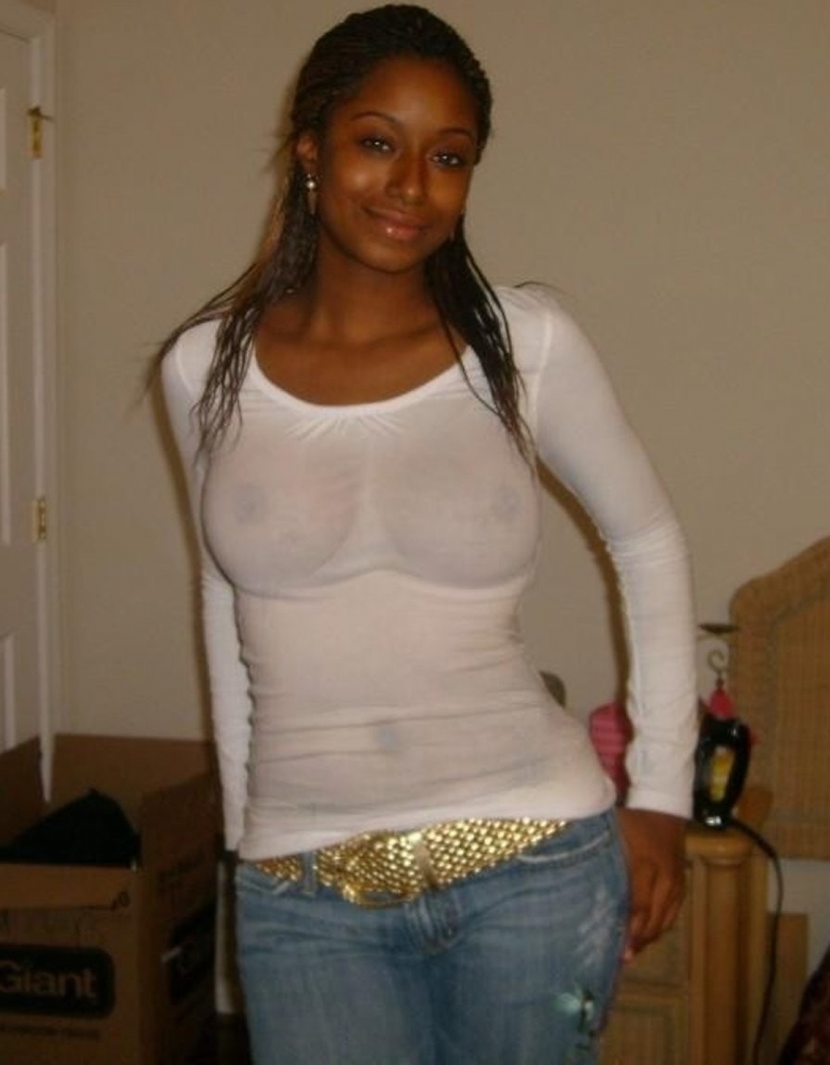 Ebony girl transparent shirt